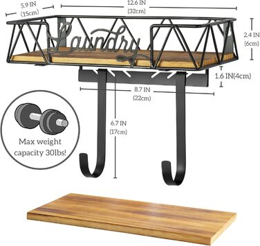 Підставка для прасувальної дошки PERFNIQUE з відкидною конструкцією, знімні гачки (T- та V-подібні), кошик з дерев'яною основою, декор у стилі фермерської кухні, органайзер для прання