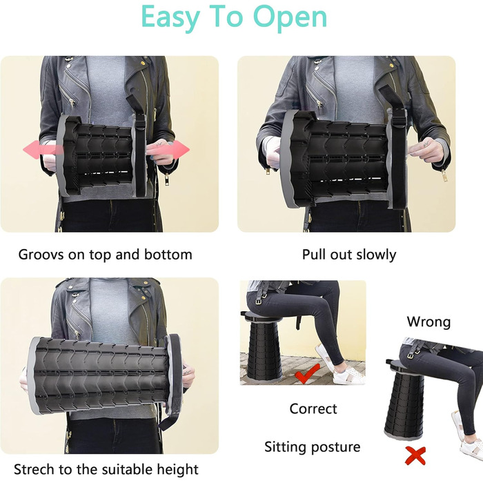 Складаний туристичний стілець-табурет, сірий. Максимальне навантаження 200 кг. Ідеально для кемпінгу, риболовлі, пікніків та подорожей. З сумкою для перенесення.