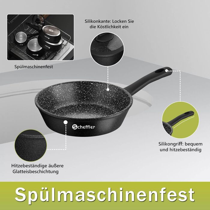 Набір каструль Scheffler 15tlg з антипригарним покриттям для індукційних плит, чорний (HL-21PS102)