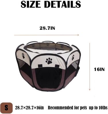 Переносне огорожа для тварин, вольєр для собак та котів, кроликів, тренувальний намет для домашніх тварин, для дому та вулиці (Розен), коричневий