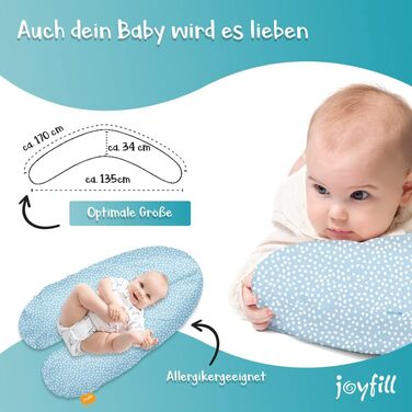 Подушка для годування та сну Joyfill® Premium 170 см з мікроперлинами, тиха та зручна, для вагітних і немовлят, дизайн Snow Flakes, 100% вироблено в Німеччині