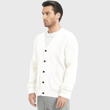 Чоловічий кардиган з в'язаного полотна, чоловічий пуловер з V-подібним вирізом, з довгими рукавами, з ґудзиками та кишенями (білий, L)