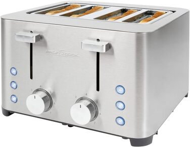 ProfiCook® Toaster | 4-Slice Toaster | Stainless Steel Housing | 1500 Watts | Wide Slot | Bagel Attachment (removable) | 7 Adjustable Browning Levels | Crumb Tray | Cord Retraction | PC-TA 1252 PC-TA 1252 inox