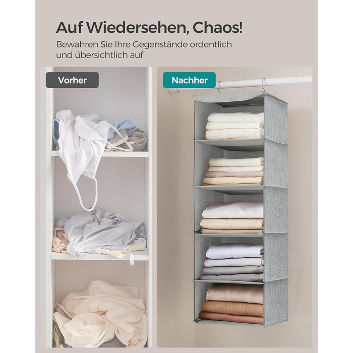 Органайзер для шафи SONGMICS, вішалка для одягу, полиця-органайзер, сіра, 2 шт.