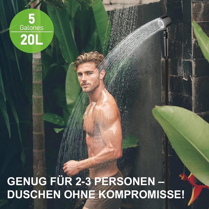 Сонячний душ для кемпінгу на 20 літрів з насосом та сумкою, зелений