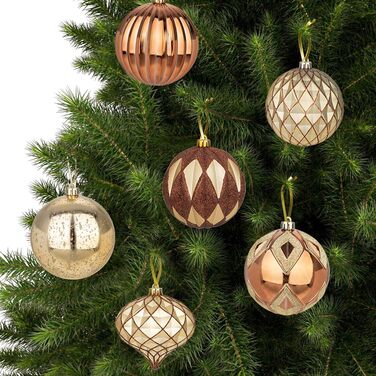 Набір з 12 бронзових новорічних кулі для ялинки, 10 см, великий, безпечні від пошкоджень