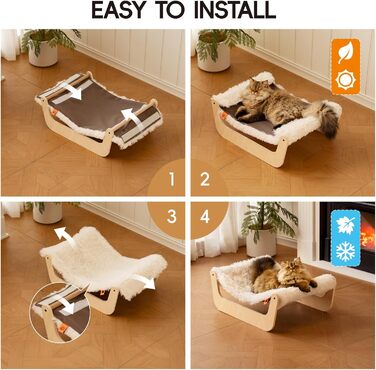 Кігтеточка-ліжко для котів MEWOOFUN, м'яка гамак для котів, ліжко для кігтів для котів, дерев'яна гамак для котів 58 x 44 x 22.5 см, підходить для котів, собак, кроликів, кошенят та дрібних тварин