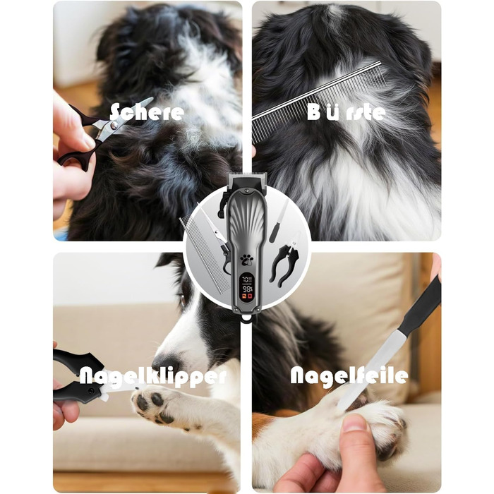 Професійна машинка для стрижки собак з щільним хутром, бездротова, тиха, з LED-дисплеєм, для довгого, товстого, тонкого, кучерявого та хвилястого хутра