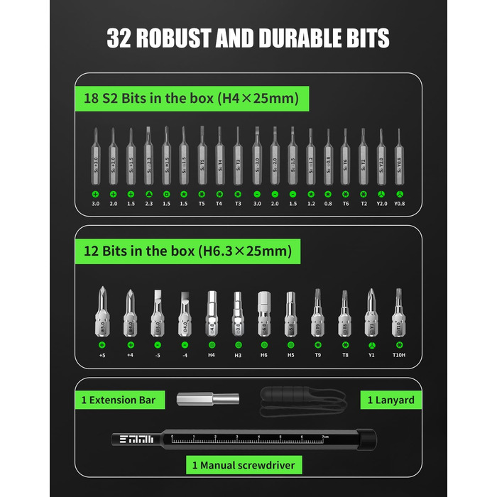 Електрична викрутка 36 в 1, міні-набір, акумуляторна викрутка з бітами H4, H6.3, 4 моменти, 1500mAh, інструмент для ремонту телефонів, окулярів, годинників, ноутбуків GS-Y08
