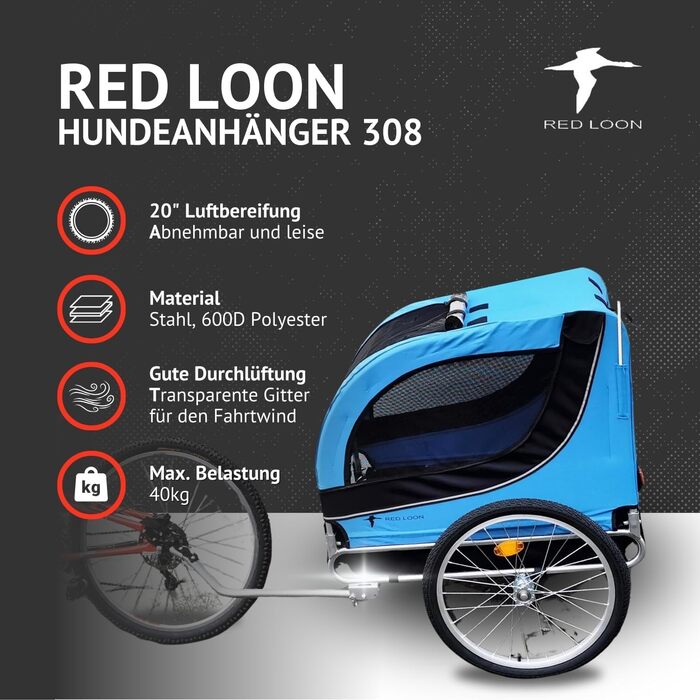 Bike Dog Carrier - Dog Trailer for Bicycle - Blue Dog Bike Trailer - Up to 40kg