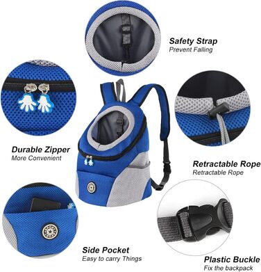 Шлейка для собак та цуценят, переноска-рюкзак, блакитна (L)