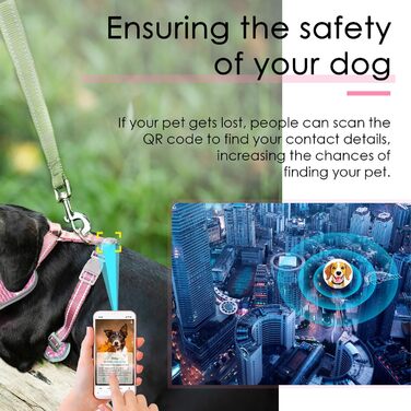 Відбиваюча нашийникова мітка для собак та котів ThinkPet з QR-кодом, м'яка, дихаюча, без застібок, для цуценят та собак/котів малих та середніх порід, блакитно-зелена (рожева, L)