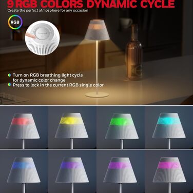 Honeywell LED настільна лампа з регулюванням яскравості, RGB, акумуляторна, Sunturalux HWT-M1, 5200mAh, бездротова, 5200K, 1 шт.