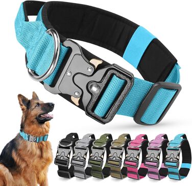 Тактичний нашийник для собак Ledeak з ручкою, регульований, широкий, з м'якою підкладкою, надійний, з металевою застібкою, для дресирування (фіолетовий, синій, L)