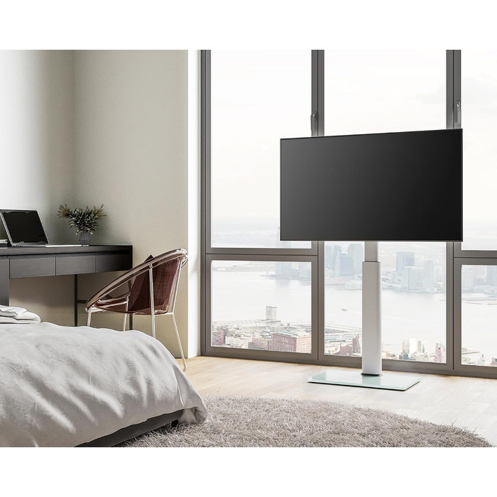 FITUEYES Adjustable Swivel TV Stand - Floor Mount for 32-60 Inch Flat & Curved TVs (Up to 30kg, VESA 600x400) - White