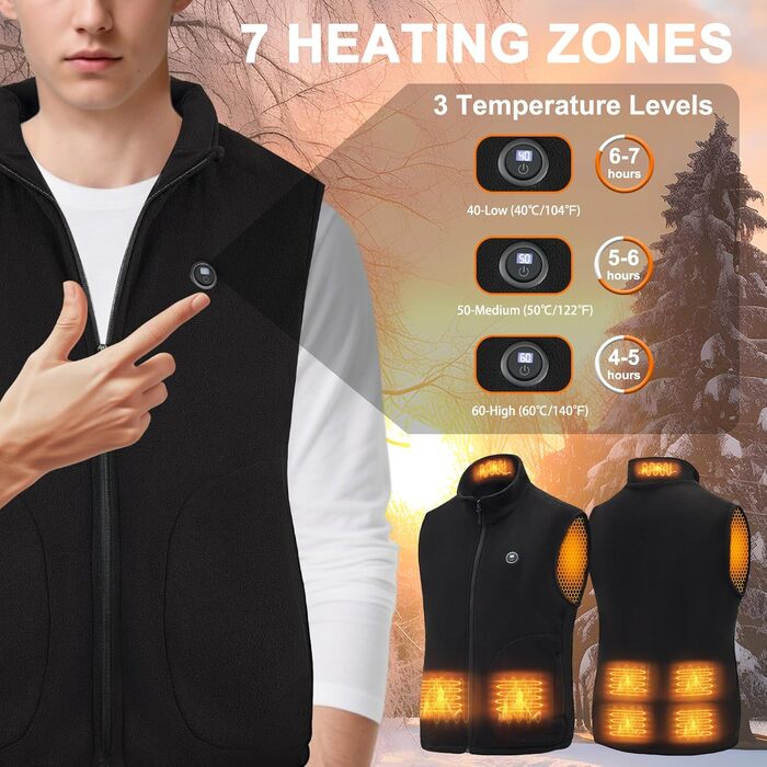 Обогріваючий жилет з акумулятором 27000mAh 7.4V, флісовий жилет з 3 рівнями налаштування температури, електричний жилет для чоловіків та жінок (M, Чорний)