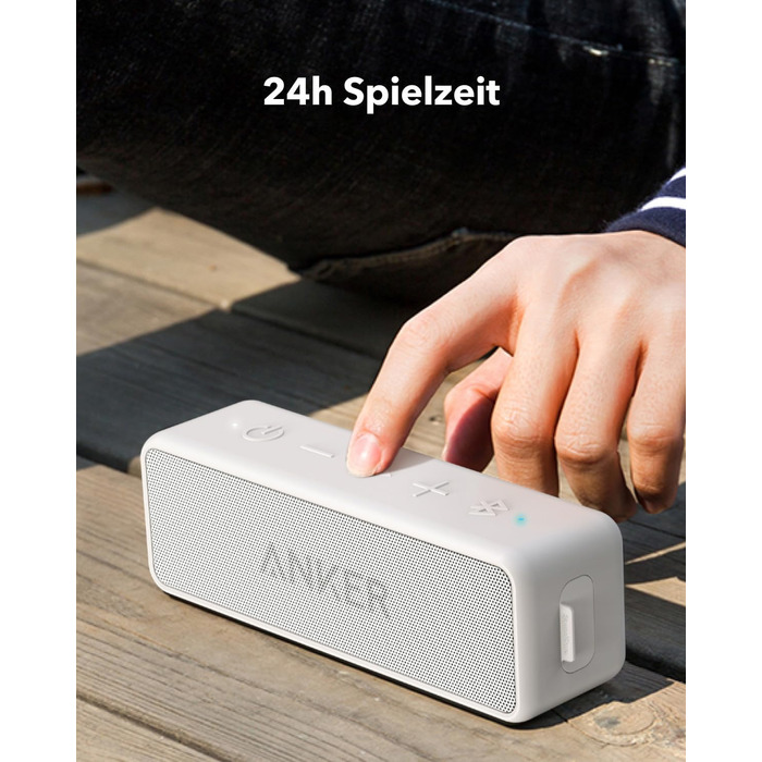 Портативна Bluetooth колонка Anker SoundCore 2, білий: потужний звук, глибокий бас, 24 години роботи, водонепроникність IPX7, сумісна з iPhone, Galaxy та іншими пристроями