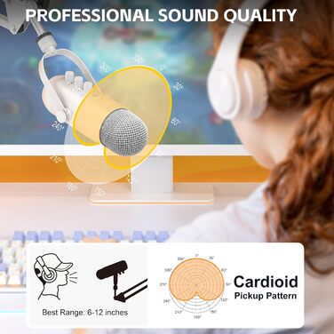 Zealsound USB мікрофон для подкастів, ПК, телефону – з шумозаглушенням, кнопкою вимкнення звуку, ехо-ефектом для вокалу, стрімінгу, геймінгу, YouTube. Сумісний з iPhone, Mac, PS5 (перламутрово-білий)