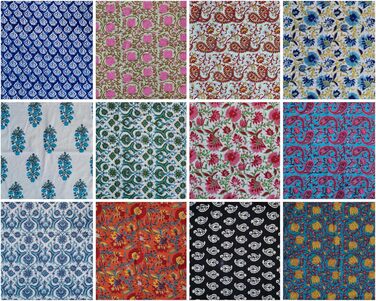 Cloth Napkins, 12 Pieces, Cotton, Floral Pattern, Reusable, Indian Block Print, Washable Napkins for Wedding, Party, Boho Decor (Multicolor 1), Size L (18.0 x 18.0 inches)