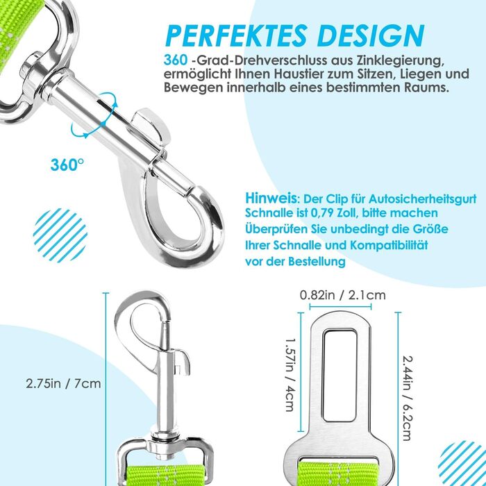 Ремінь безпеки для собак SlowTon у машину, 2 в 1, еластичний, регульований, світловідбиваючий, для подорожей та прогулянок, 2 шт. Limone