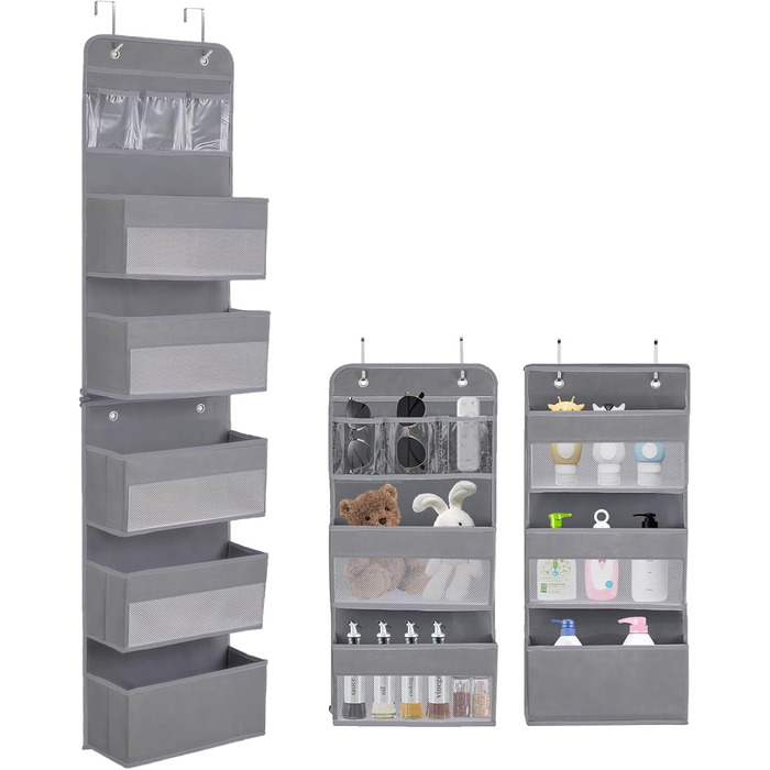 Органайзер для дверей, 5 кишень, з гачками, сірий. Організатор для ванної, шафи, кемпінгу, 150x36.5x14 см