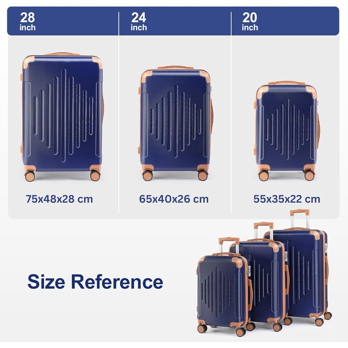 Набір валіз LEADZM 3 шт. з захистом кутів, ABS, телескопічний ручка, ручна поклажа, контрастне кольорове рішення (кремово-білий)