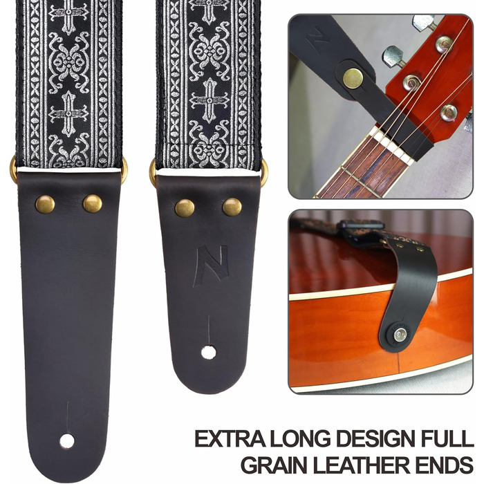 Накладки на гітару Nefelibata: 2 шт., з вишивкою, з повного нубуку, з прихованою кишенею, для бас-гітари, електро- та акустичної гітари, безкоштовна пряжка, замок для ременя та медіатор (срібний хрест)