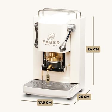 Кавова машина FABER Pro Mini Deluxe для ESE-подушечок 44 мм, хром, латунний прес, Pure White