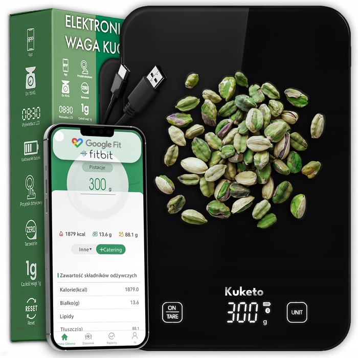 Кухонні ваги Kuketo SMART BLUETOOTH з акумулятором, USB-C, чорні, до 15 кг