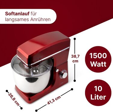 Планетарний міксер Clatronic KM 3765 XXL для випікання, чаша 10л, 1500 Вт, червоний