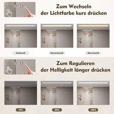 Дзеркало для ванної кімнати SONNI з підсвічуванням 60x40 см, LED, IP44, білий. Розміри: 120x60 см, темно-сірий + верхнє світло