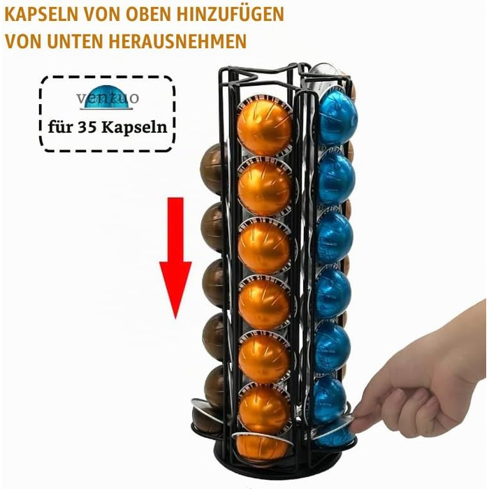 Обертовий тримач для капсул Nespresso Vertuo, підставка для кавових капсул економна, чорна (35 капсул)