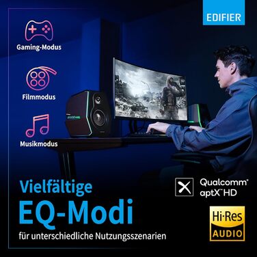 Edifier G2000 Bluetooth-колонки для геймінгу з RGB-підсвічуванням та 3 режимами звучання. Підключення: Bluetooth, USB (звукова карта), 3.5mm jack. (Чорний)