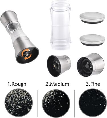 Мельниця для солі та перцю 2-в-1 Cyiecw, ручна, з регульованою керамічною млиночкою, з можливістю поповнення, нержавіюча сталь, срібна