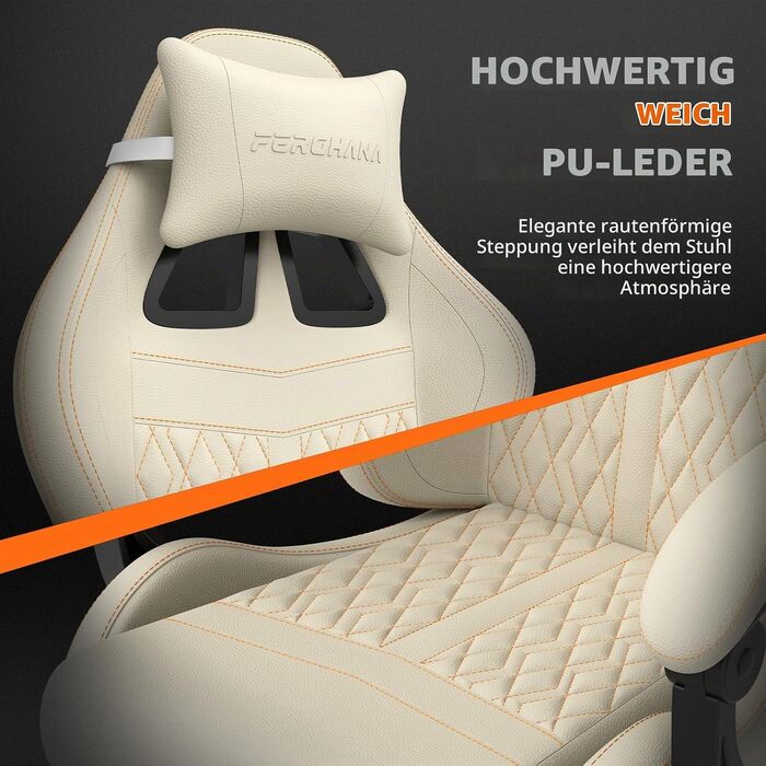 Ігрове крісло Ferghana Ergonomic Gaming Chair з підставкою для ніг, подушками під поперек та голову, оббивка з екошкіри PU, біле