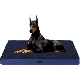 HMTOPE Orthopedic Dog Bed, 10cm Thick Dog Cushion for Medium and Large Dogs, Removable and Washable Dog Mat, Non-Slip Bottom, Waterproof Inner Lining, 112 cm, (L 120 x W 74 x H 10 cm, Navy Blue)