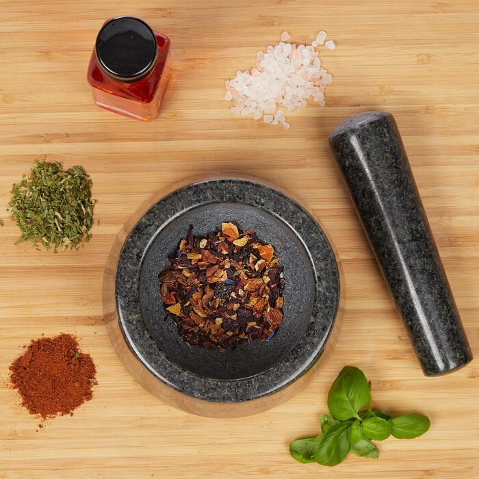 Гранітний ступка з толуштою Relaxdays для спецій та трав, 13.5 см, темно-сірий (антрацит)