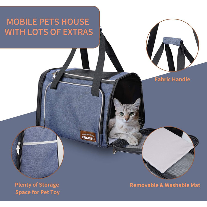 Сумка-переноска для кота, складана переноска для собаки, переноска для тварин, сумка для подорожей з м'яким матрацом для перевезення потягом/автомобілем/літаком