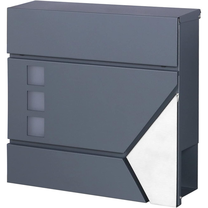 Поштовий ящик Wiltec Designer V24 антрацит/нержавіюча сталь 370x105x370 мм, настінний, з замком, оглядовим вікном та тримачем для газет