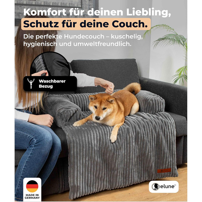 Диванчик для собак Belune Deluxe - миючий, плюшевий, для собак маленьких та середніх порід (темно-сірий, S - 80x78 см)