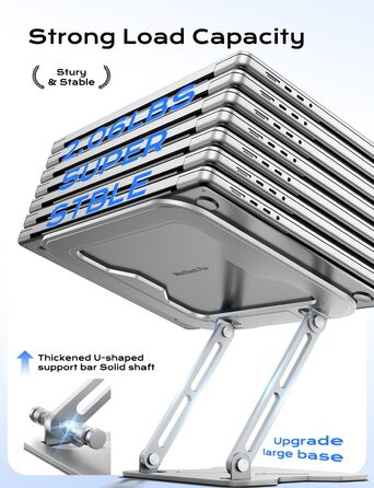 Adjustable Laptop Stand for Desk - Portable Aluminum Laptop Riser - Fits HP 10-16 Inch Laptops (Silver)