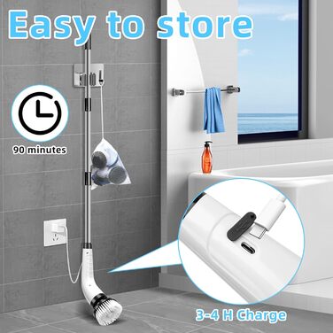 Електрична щітка для чищення Spin Scrubber бездротова з 8 змінними насадками, регульована ручка, для ванної, авто, кухні, плитки, підлоги