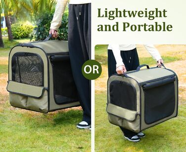 Транспортна переноска для собак Pecute: стабільна, складана, дихаюча, з ролетним вікном, 61 x 52 x 45 см (темно-зелений)