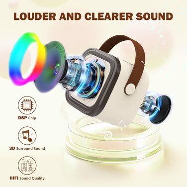 Дитяча караоке-машина з 2 бездротовими мікрофонами, портативна колонка для дітей та дорослих, подарунок для дівчинки, бежевий колір