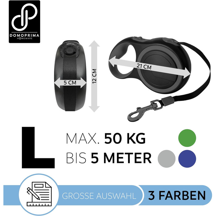 Рулетка для собак DOMOPRIMA, 3 розміри (S, M, L), 4 кольори (сірий, блакитний, зелений, рожевий) з відбиваючим ремінком. Зелена рулетка, розмір L