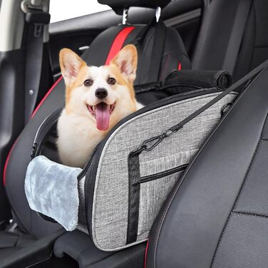 Автокрісло для собак Petzauber - зручне автокрісло для маленьких та середніх собак, сірого кольору, з подвійним ременем безпеки та неслизьким дном