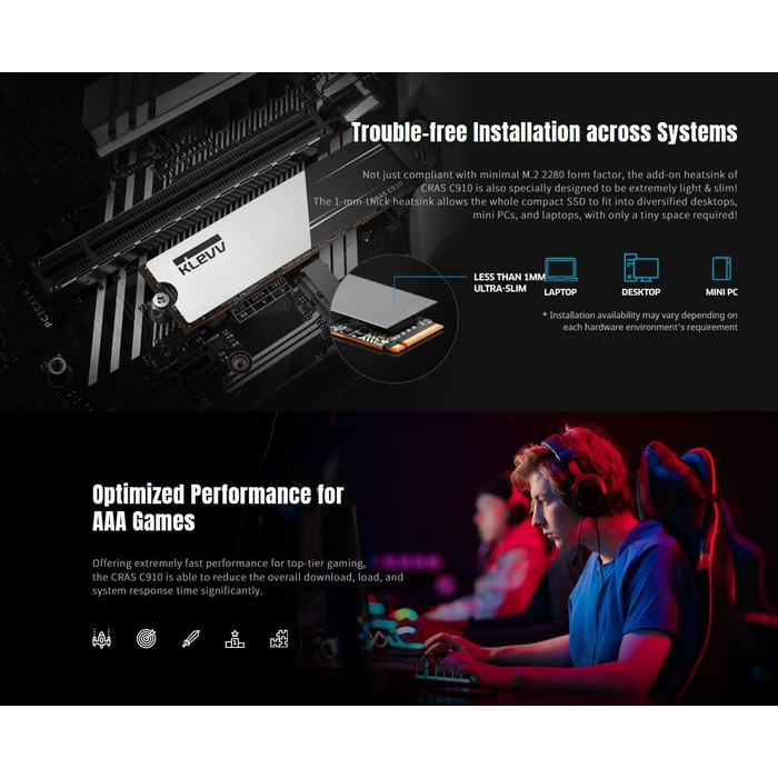 SSD KLEVV CRAS C910 1TB M.2 NVMe PCIe Gen4x4 з радіатором, до 5000 МБ/с