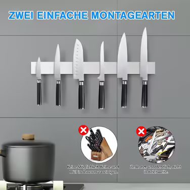 Magnetic Knife Strip 30cm, Stainless Steel Knife Holder Magnetic, Magnetic Knife Holder Screw, Self-Adhesive Magnetic Strip for Knives and Utensils