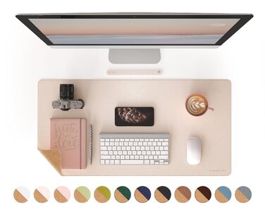 Килимок для миші RENMTURE двосторонній: Корк + PU-шкіра, 80x40 см, для офісу та дому, захист столу, антиковзкий, водостійкий, персиковий