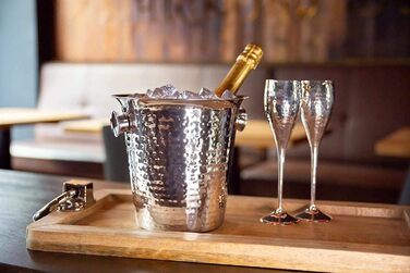 EDZARD Sparkling Wine Cooler Joey (Ø 21 cm) made of stainless steel - Bottle cooler, wine cooler - Beverage cooler for 1 bottle - Bowl for wine, sparkling wine & ice cubes - Hammered Champagne cooler with handle